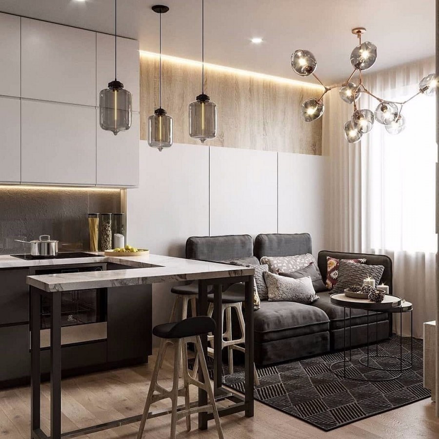 Интерьер лофт гостиная 15кв