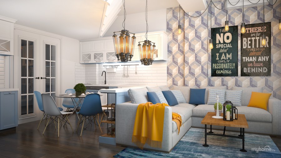 Кухня гостинная 20кв м лофт