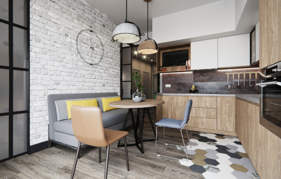 Кухня-гостиная в стиле лофт в квартире