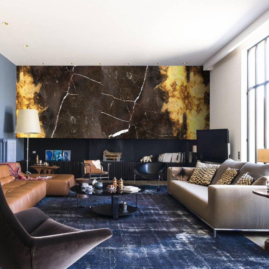 Гибкий мрамор в интерьере гостиной