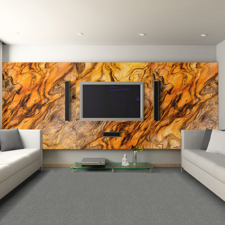 Гибкий мрамор в интерьере гостиной