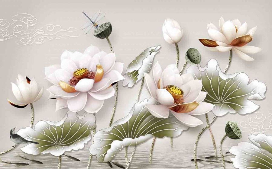 Роспись на стене Лотосы