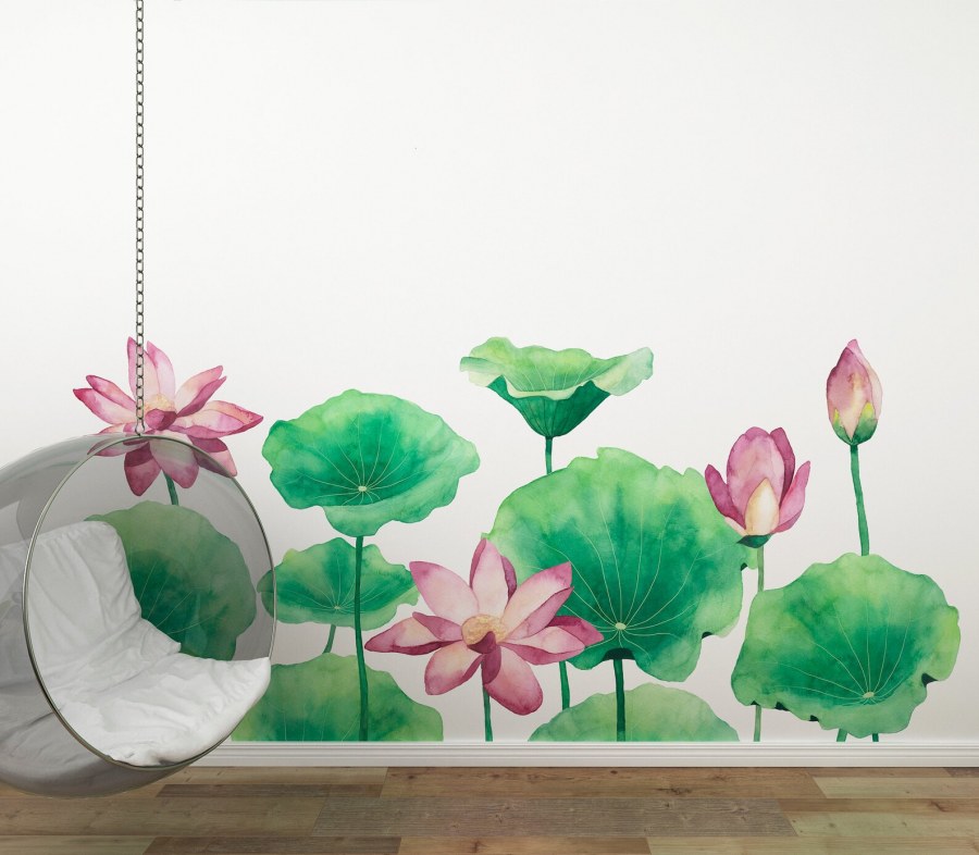 Фреска на стену акварель Лотос