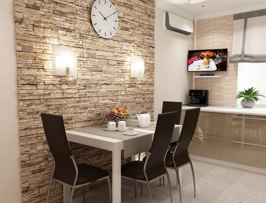 Декоративный камень в обеденной зоне