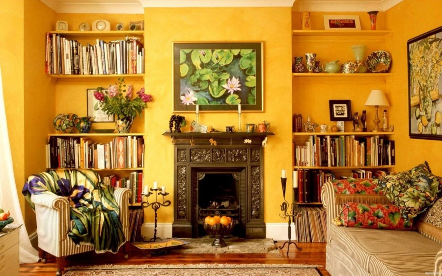 Желтые стены в гостиной