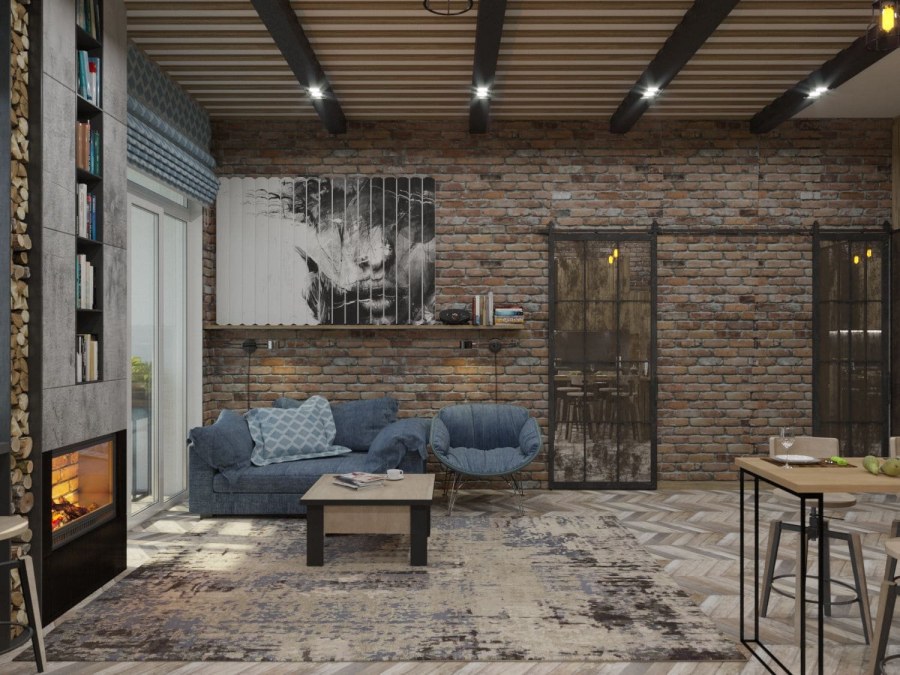 Индустриальный стиль Индастриал интерьер гостиная