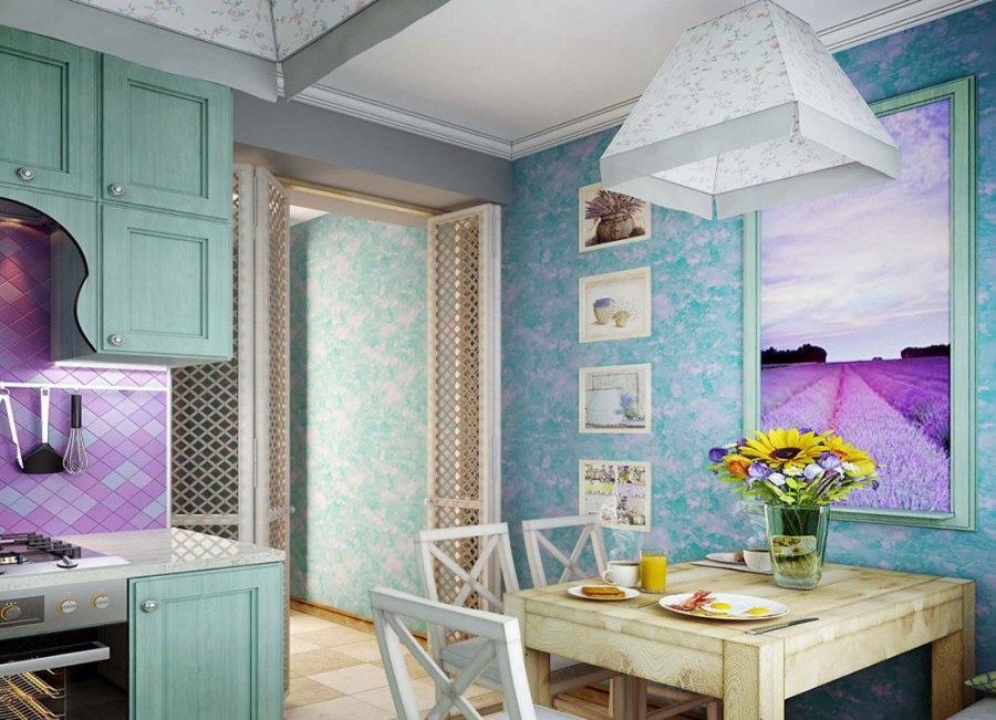 Кухня в стиле Прованс Лаванда и мята