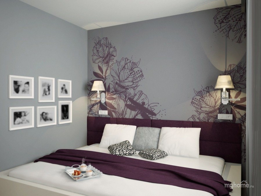 Серо сиреневая спальня