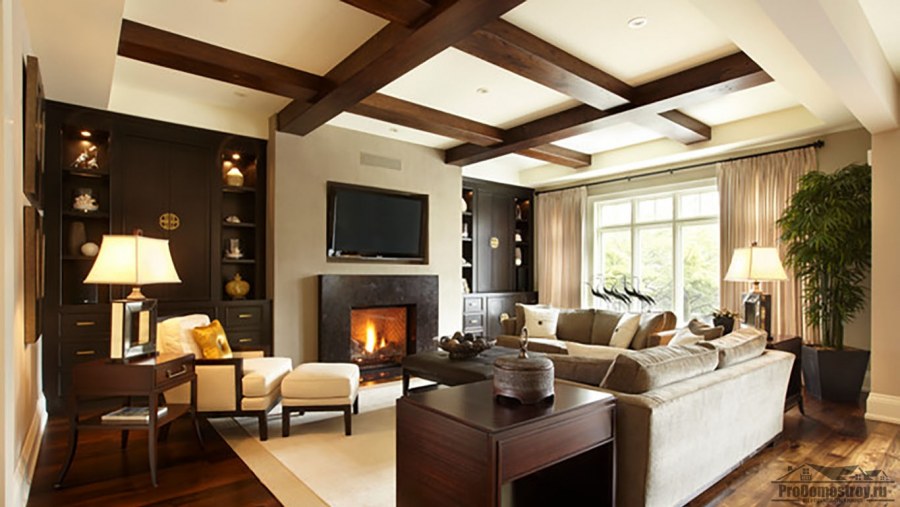 Балки в интерьере гостиной