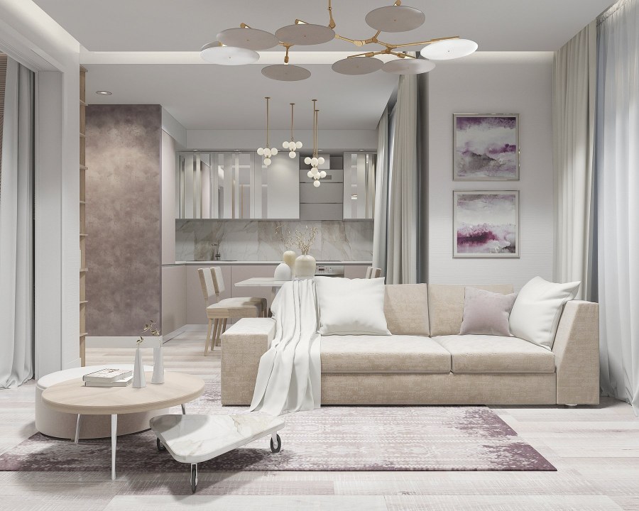 Современная гостиная в светлых тонах