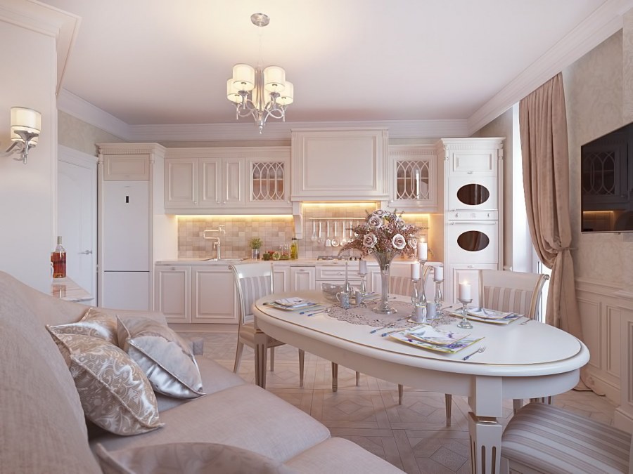 Светлая кухня гостиная
