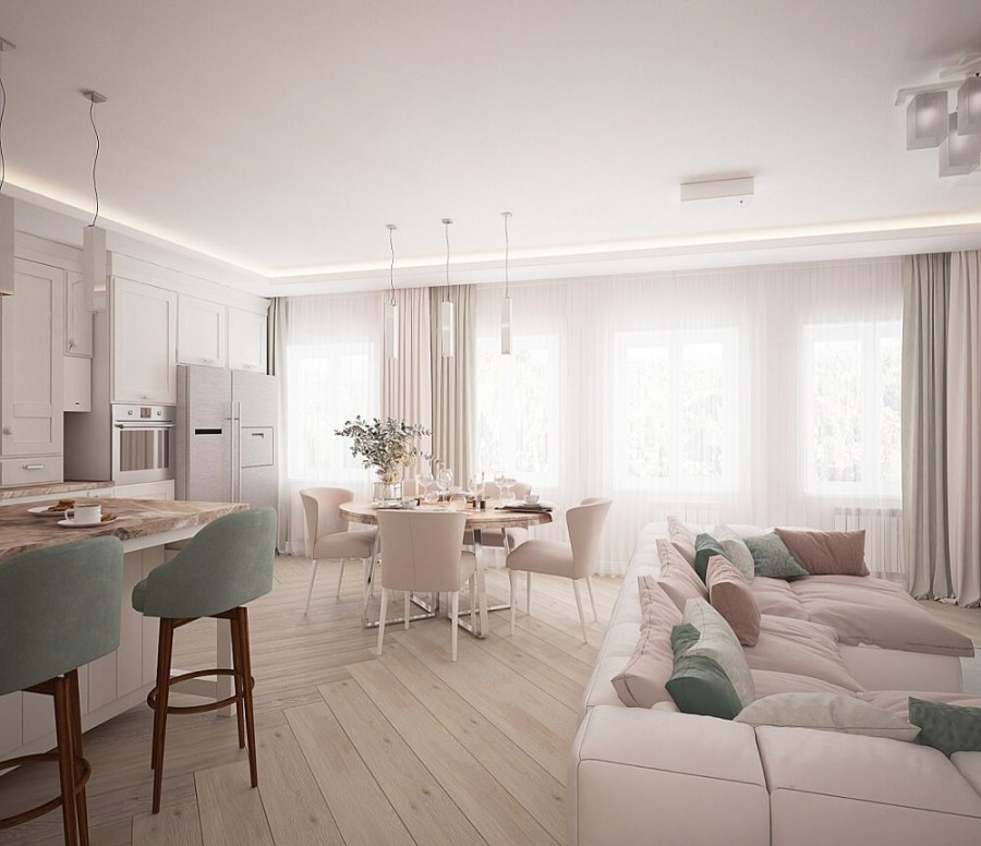 Кухня гостиная в Светлом стиле