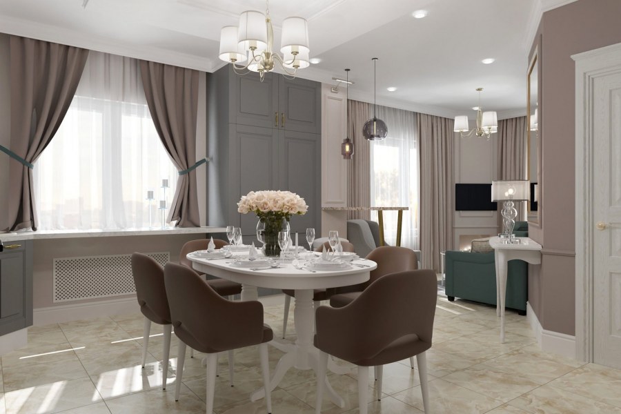 Гостиная столовая Неоклассика