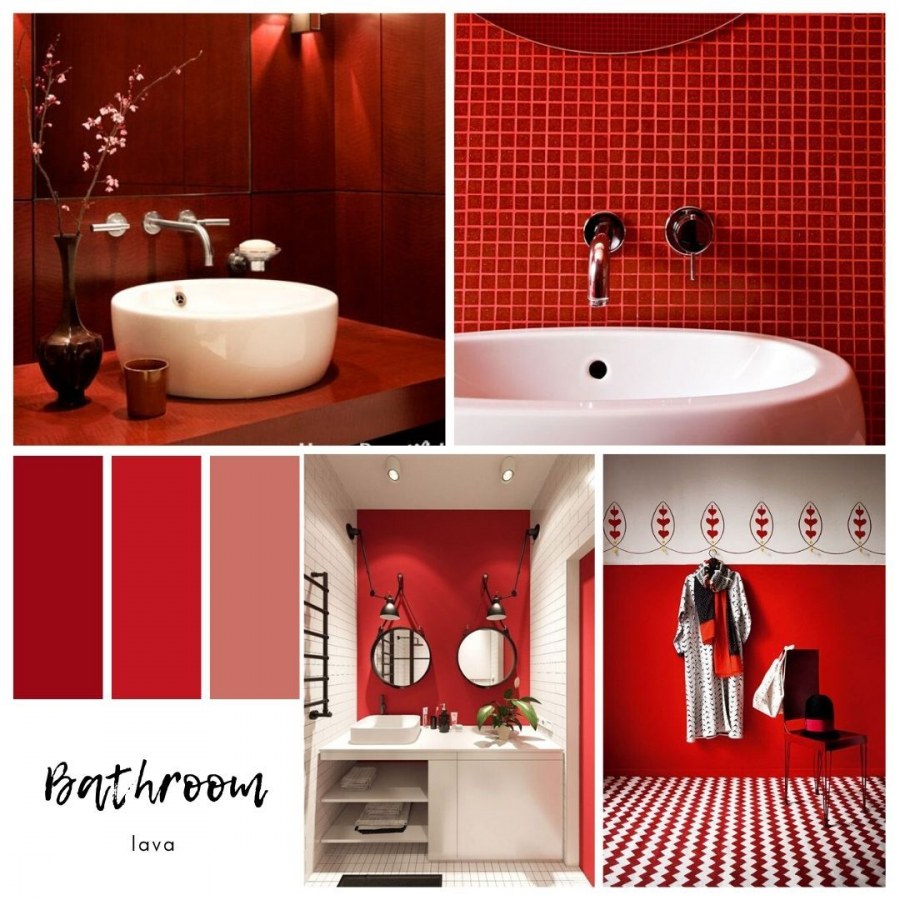 Стилевой коллаж ванной комнаты красная