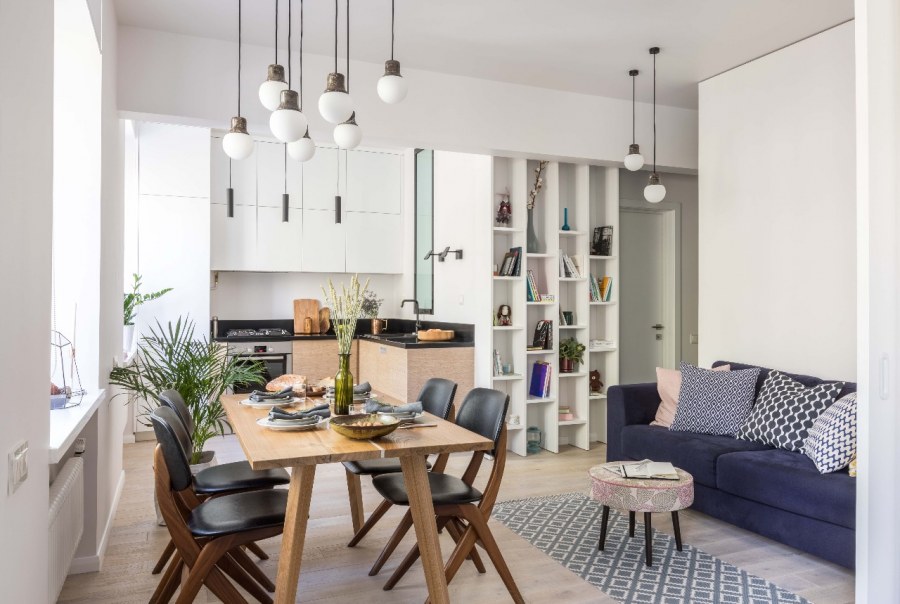 Небольшая кухня гостиная в скандинавском стиле