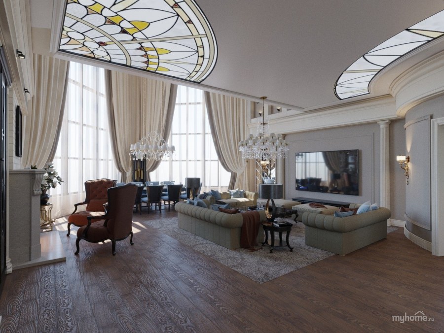 Гостиная с лестницей