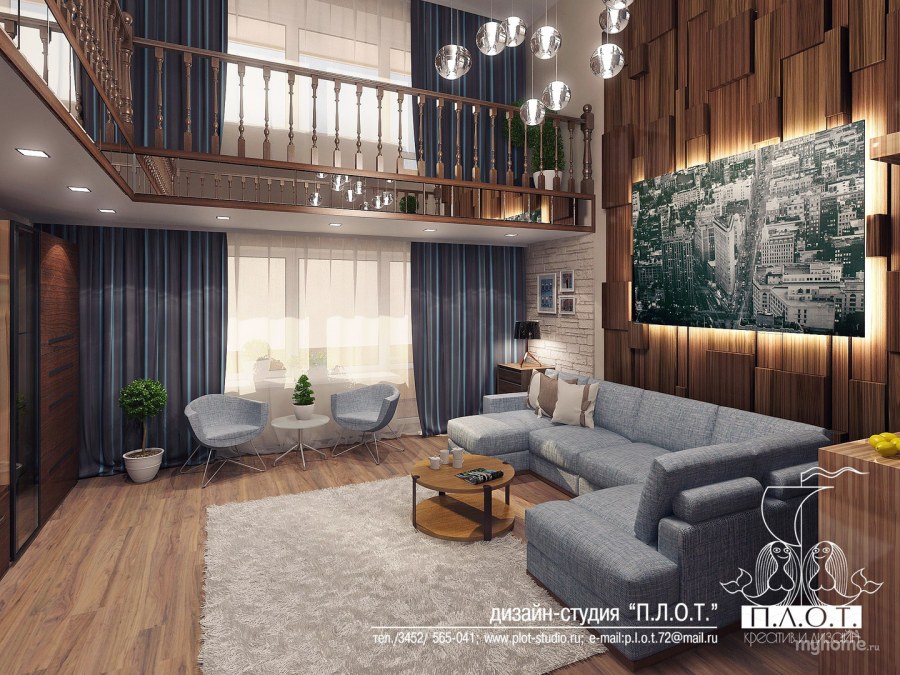 Гостиная в сиреневых тонах с камином