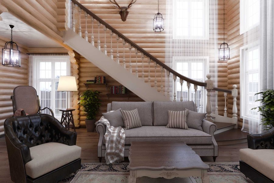 Интерьер двухэтажного коттеджа