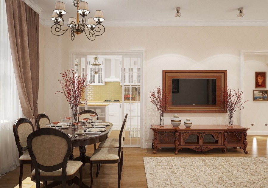 Зона ТВ В гостиной в классическом стиле
