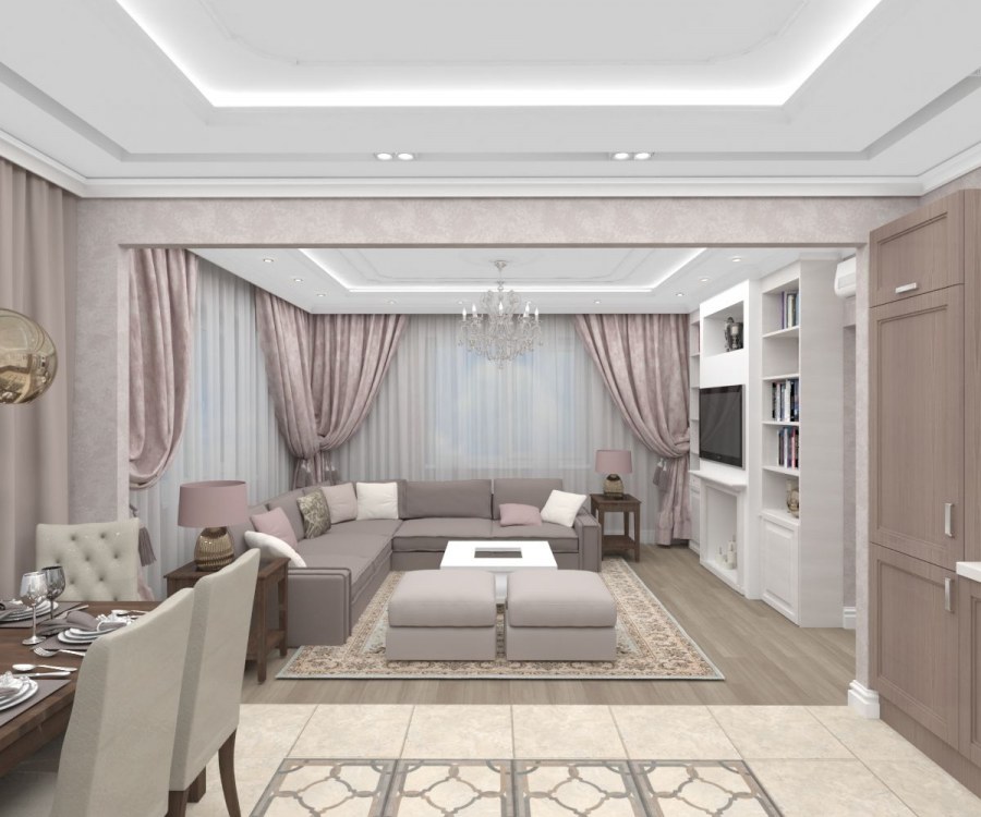 TV зона в гостиной в классическом стиле