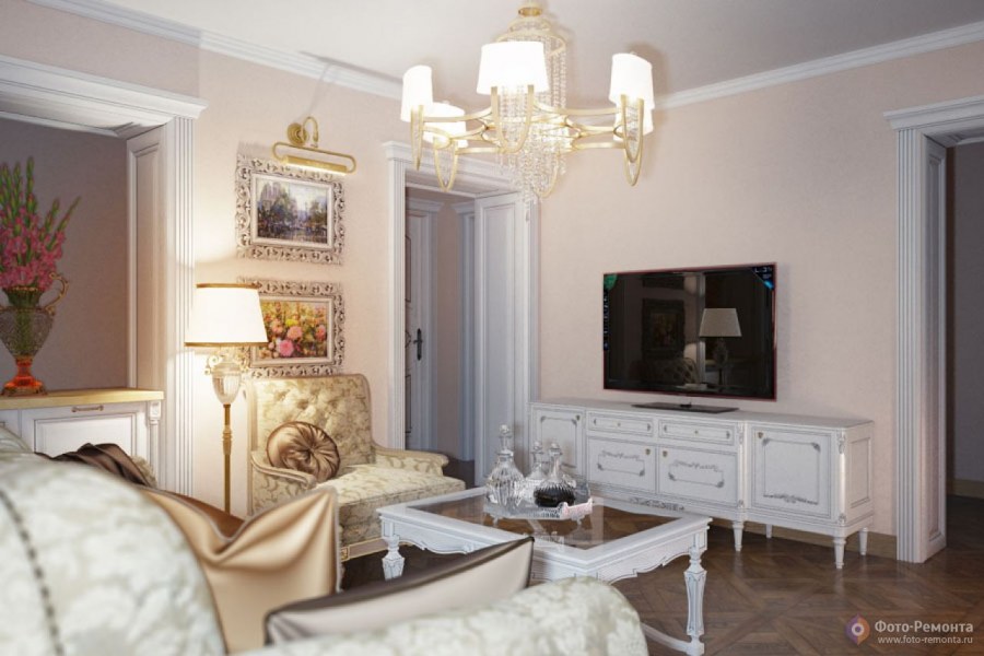 Светлая гостиная в классическом стиле