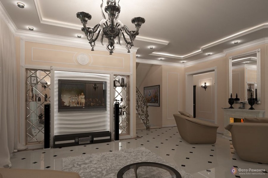 Зона телевизора в гостиной классика