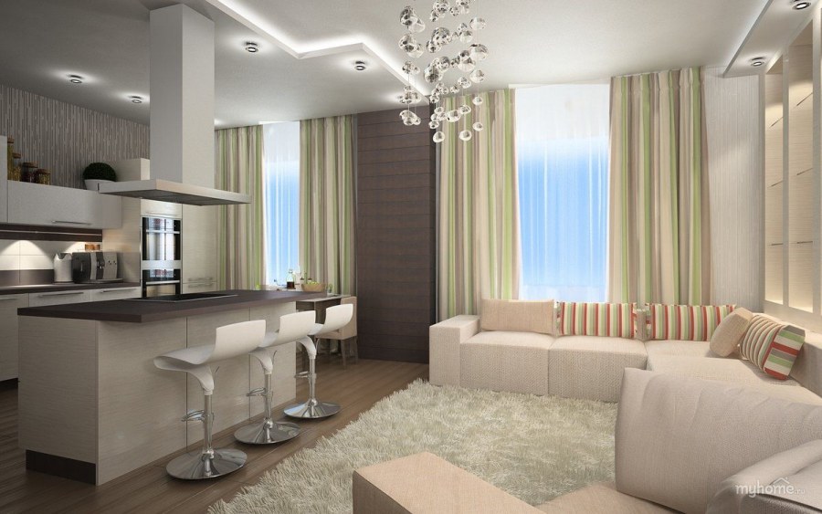 Интерьер студии кухня и гостиная