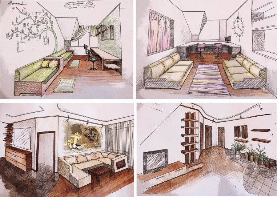 Интерьер длинной узкой комнаты