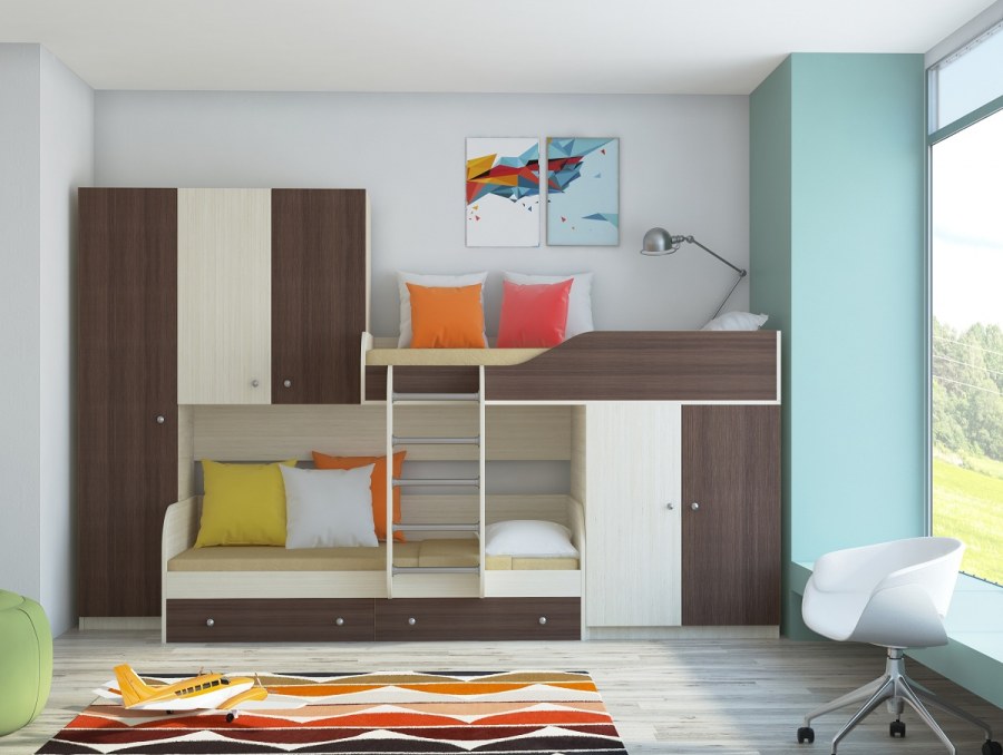 Детская двухъярусная кровать Лео