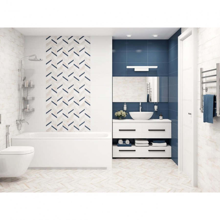 Декор настенный «Блю Шеврон декор 1» 25x45 см цвет бежевый