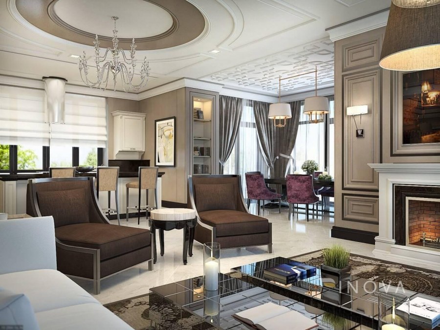 Гостиная столовая в неоклассическом стиле