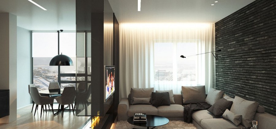 Интерьер однокомнатной квартиры студии 40 кв.м