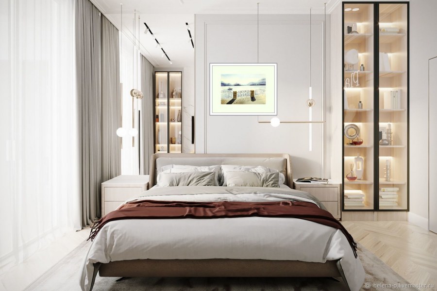 Современная спальня в бежевых тонах