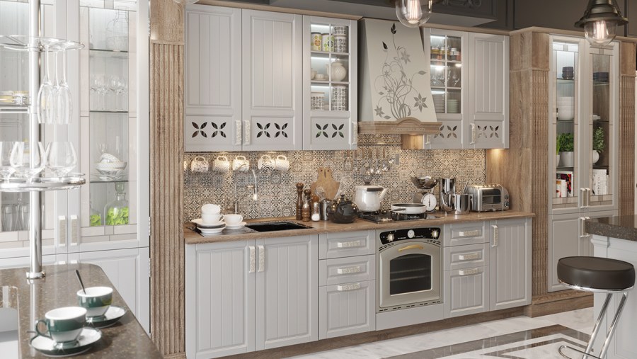 Модульная кухня «Прованс» (дуб сонома трюфель/крем)