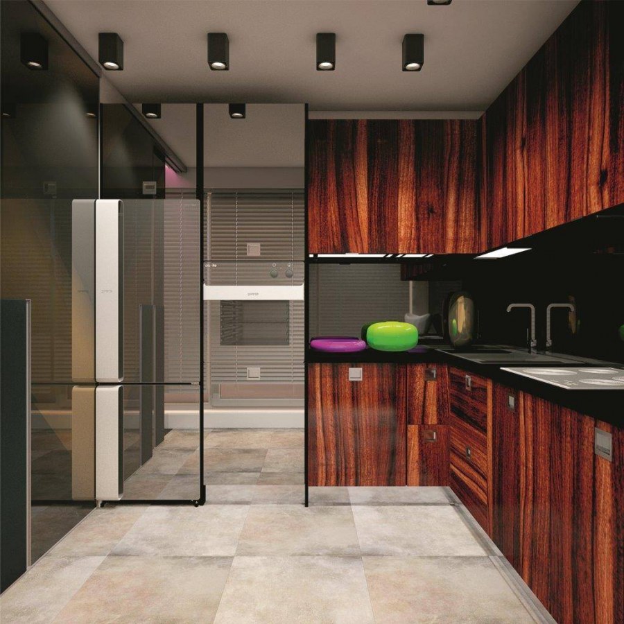 Кухонный гарнитур с зеркальными фасадами