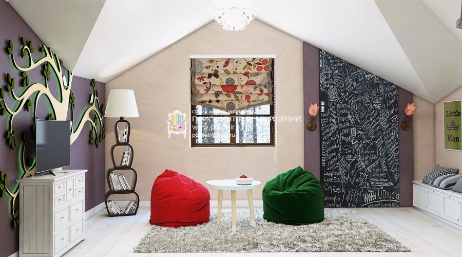 Обои в комнате на мансарде для юношей