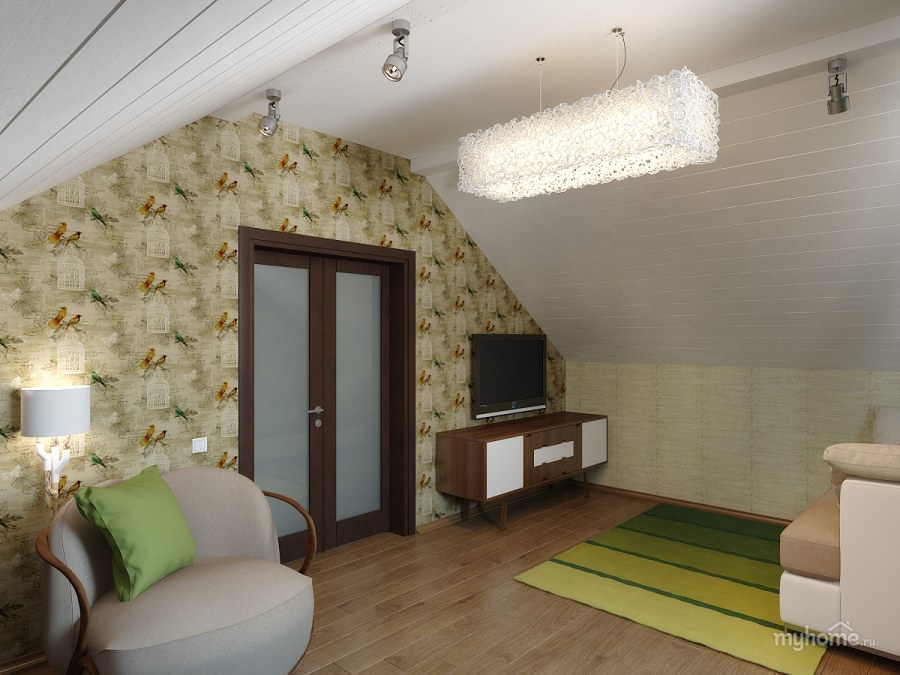 Голубая спальня на мансарде