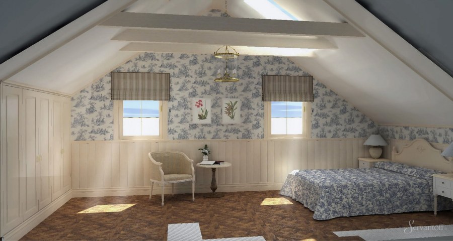 Детская на мансардном этаже с лентой