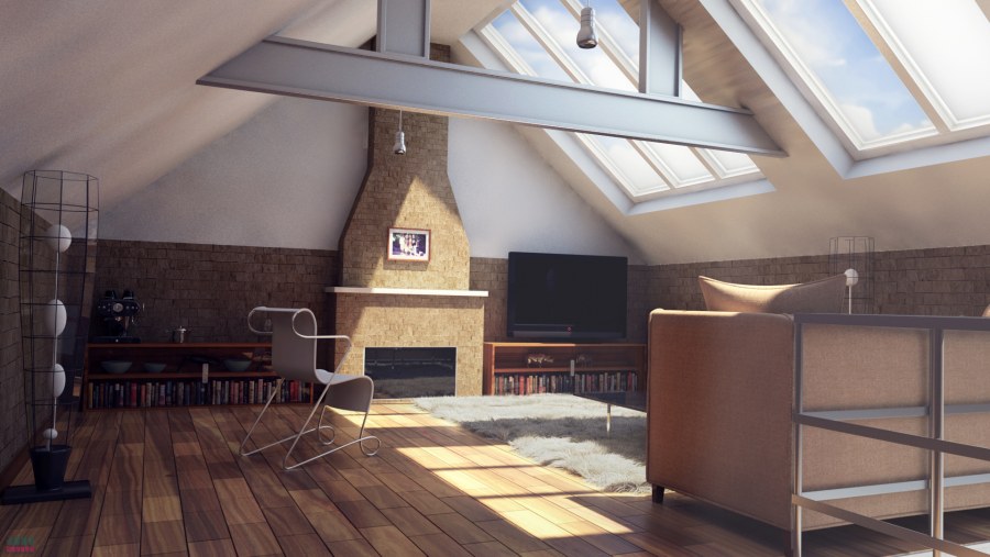 Обои с геометрическим рисунком в мансарде