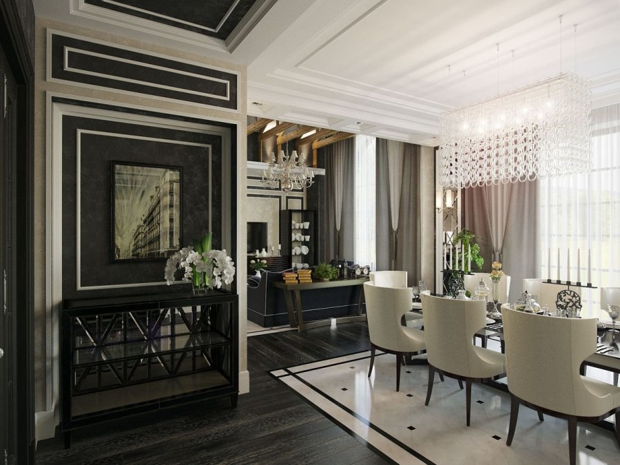 Столовая в стиле арт деко с панорамными окнами