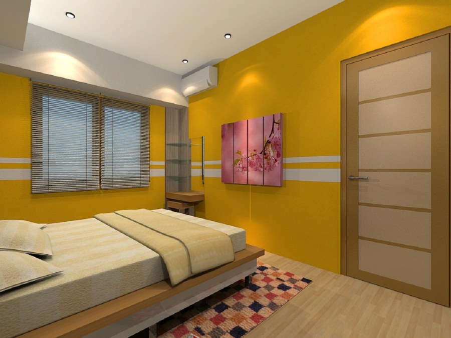 Желтые стены в спальне