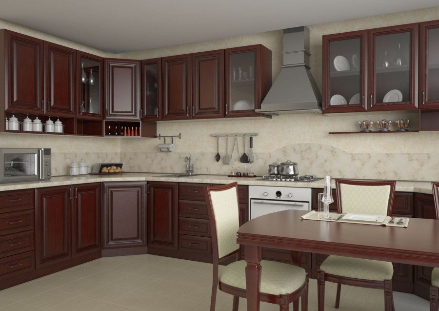 Кухни классические коричневого цвета угловые