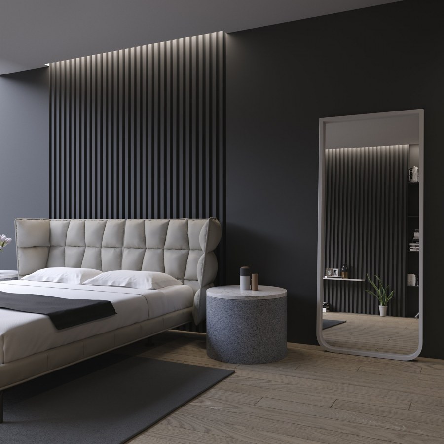 Деревянные рейки в спальне