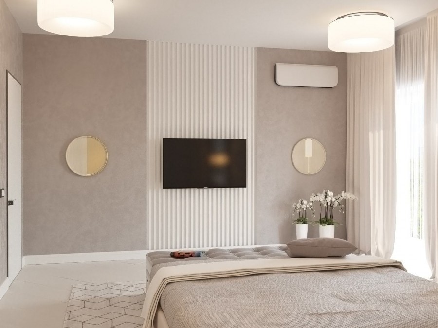 Белые рейки на серой стене