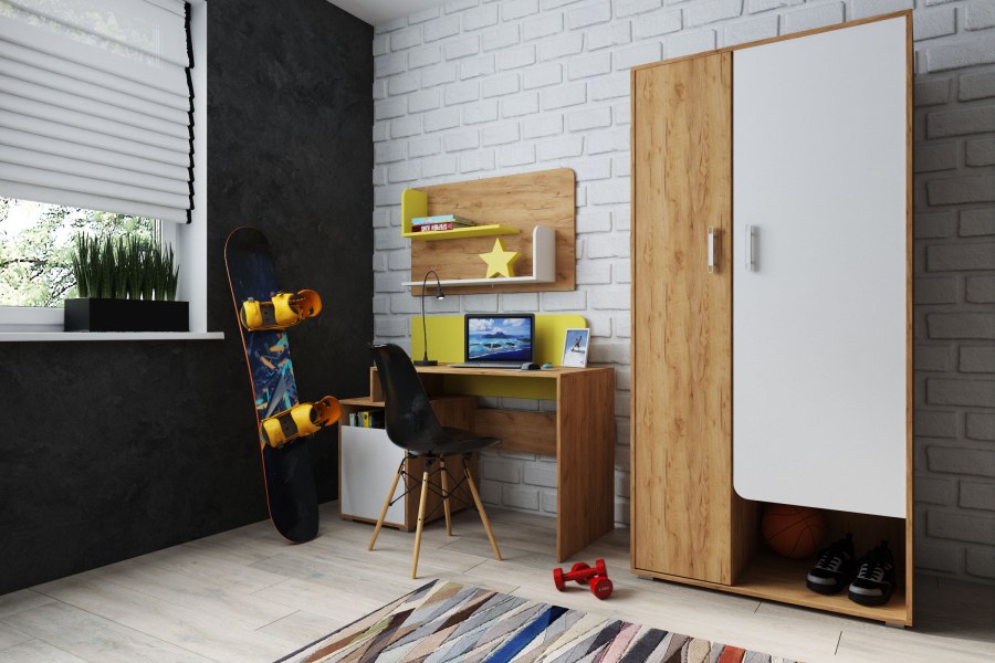 Детская Дастин шкаф крафт золотой/белая Аляска Атлант