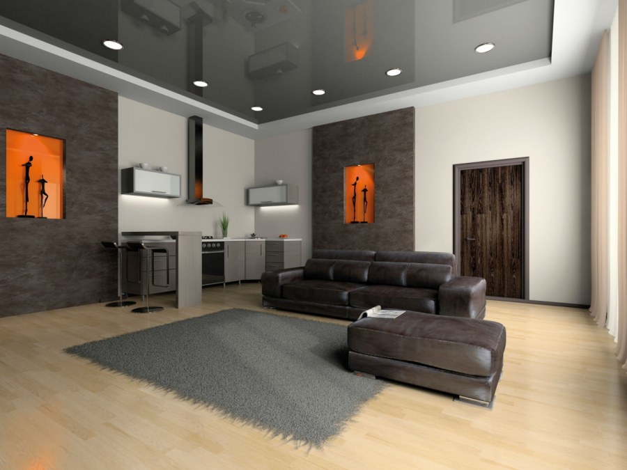 Серый натяжной потолок