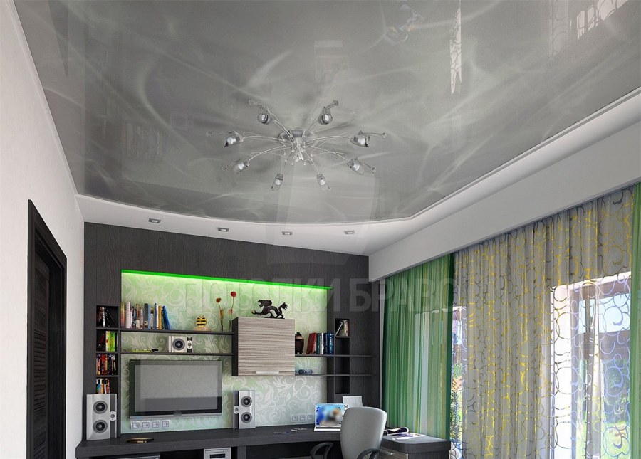 Светло серый матовый натяжной потолок