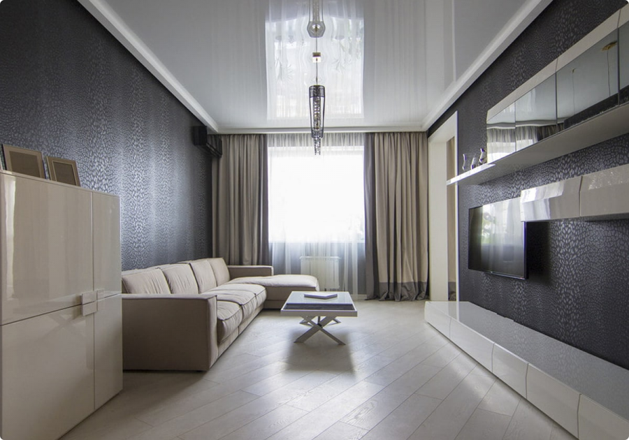 Серый потолок в интерьере