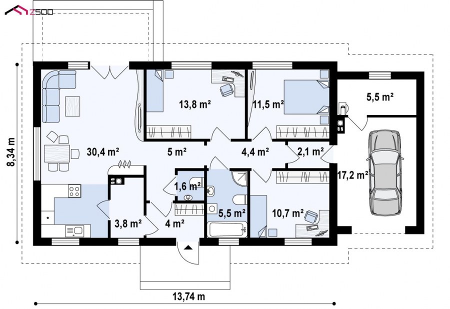 Проекты одноэтажных домов с двумя спальнями