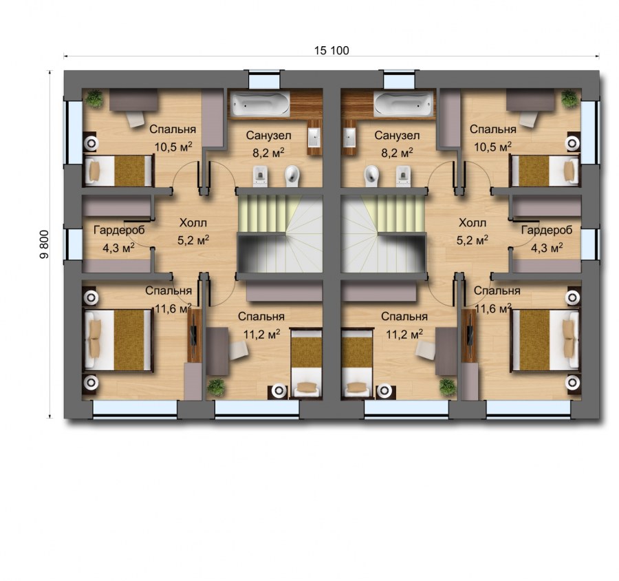 Каркасный дуплекс 160 м2